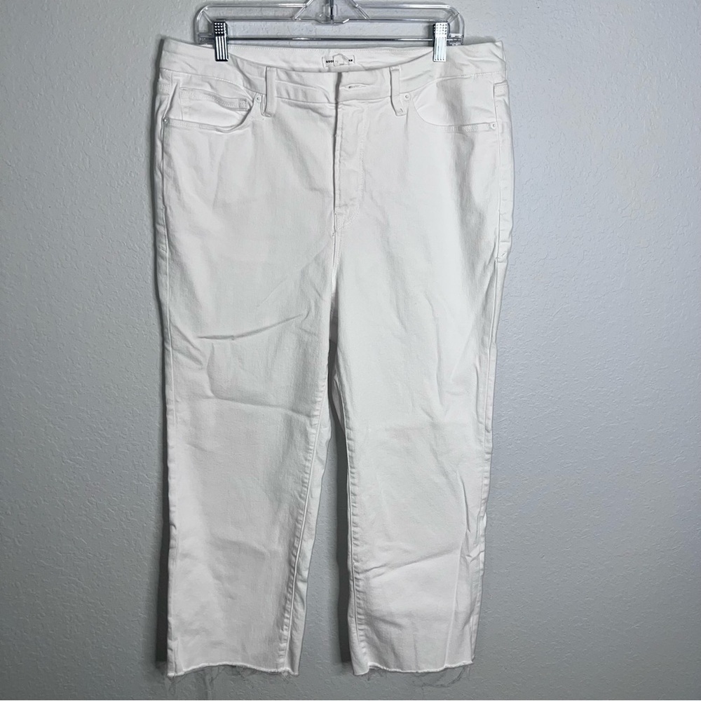 Good American Jeans Women 16 Good Straight White No Button Raw Hem CL